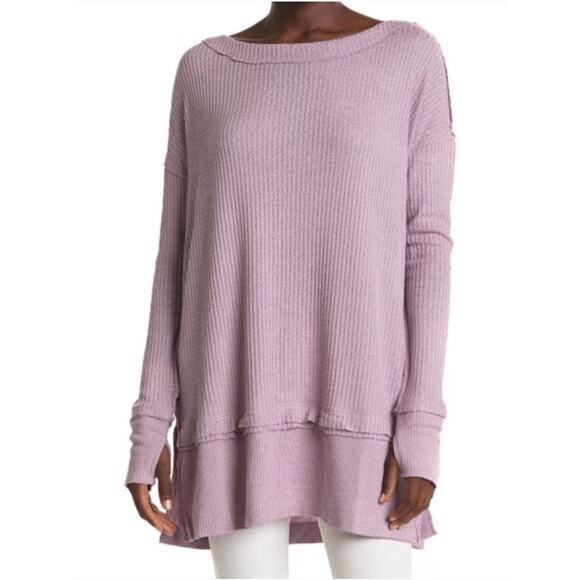 Free People We The Free North Shore Thermal Tunic Top Small Waffle Knit Shirt - Picture 2 of 11